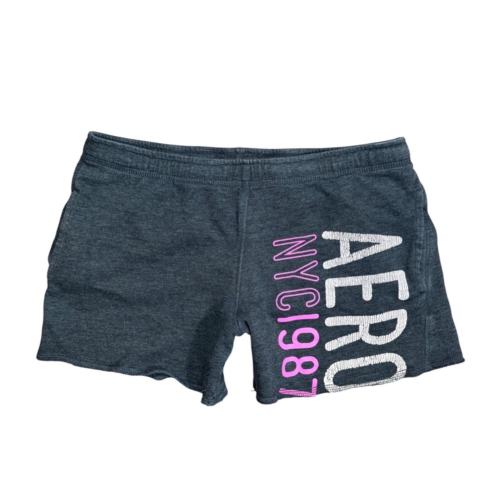 Y2K Aeropostale  XS Gray Heather Graphic Logo Sweat Shorts Mini Lounge Gym
